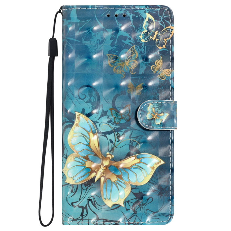 Funda con colgante
 Mariposas doradas y verdes para iPhone 16 Plus