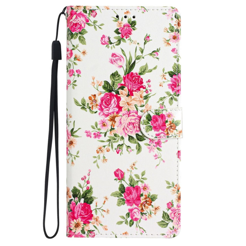 Funda iPhone 16 Plus Flores Rojas con Cordón