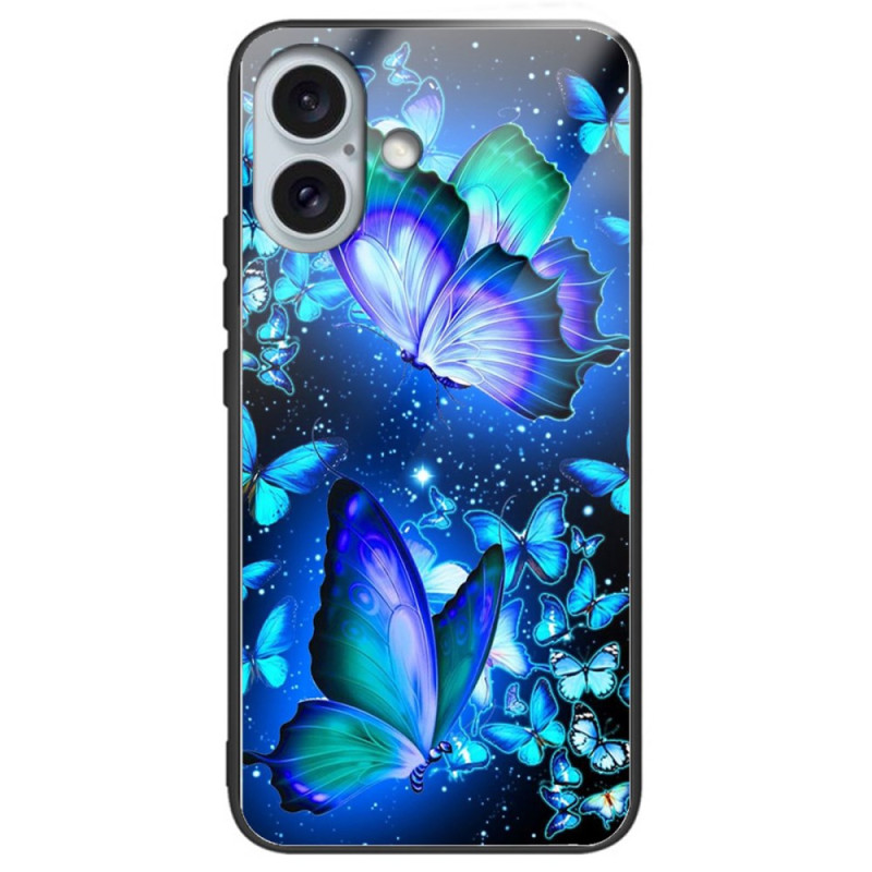 Funda iPhone 16 Plus Cristal Templado Mariposas Azules