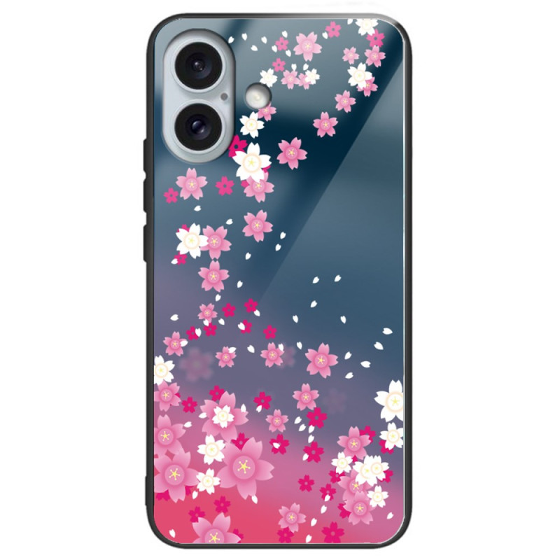 Funda iPhone 16 Plus Toughened Glass Flor Rosa