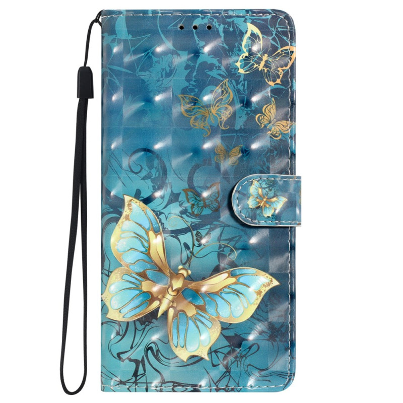 Funda con colgante
 de mariposas verdes y doradas para el iPhone 16 Pro