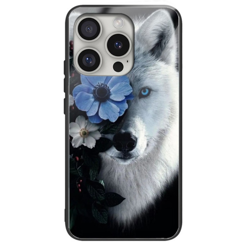 iPhone 16 Pro Tapa Dura Lobo y Flor Azul