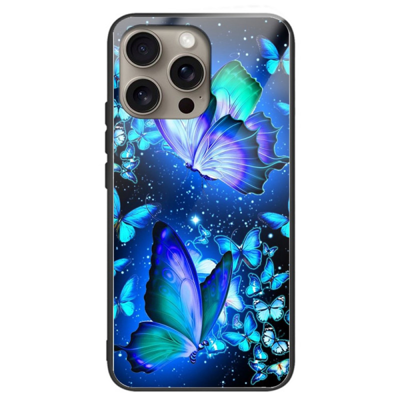 Funda iPhone 16 Pro Cristal Templado Mariposas Azules