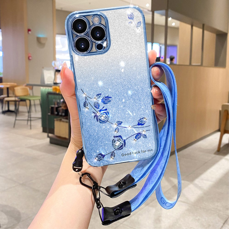 Funda con tiras de flores y strass KADEM para iPhone 16 Pro