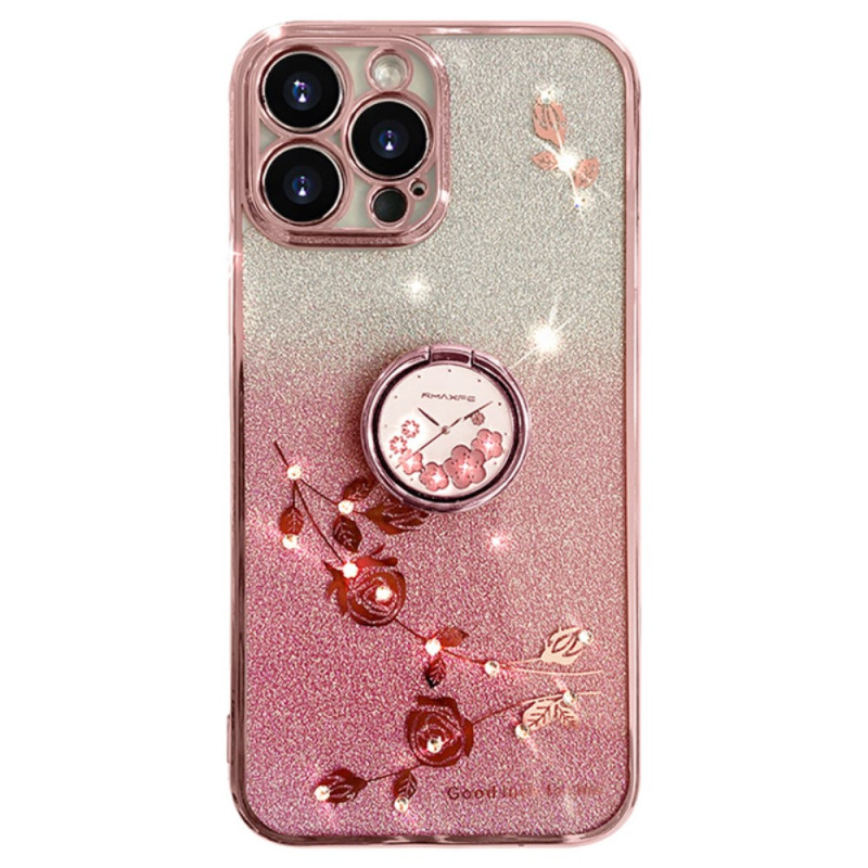 Funda iPhone 16 Pro Flor y Strass Anillo Soporte KADEM