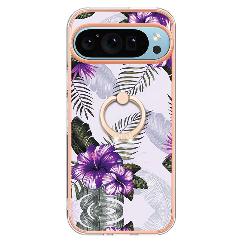 Google Pixel 9 / Pixel 9 Pro Funda Anillo de soporte flor púrpura