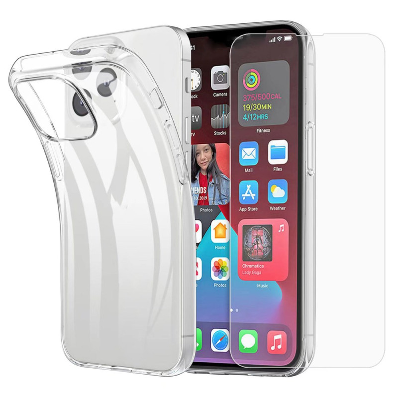 Funda flexible transparente Trio iPhone 16 Pro con película para la lente de la cámara y protector de pantalla de cristal templa