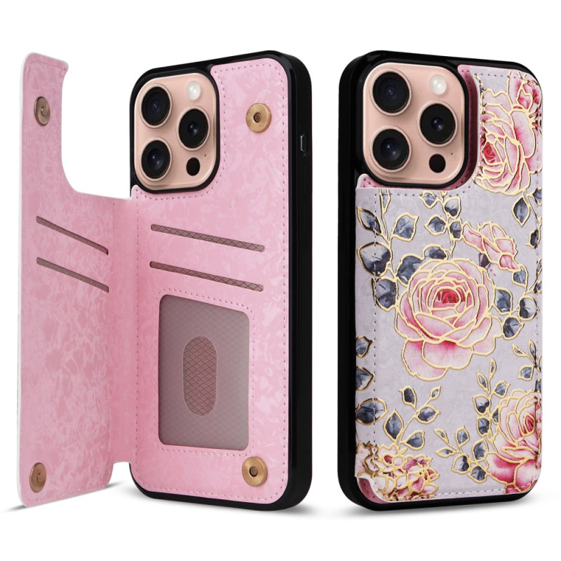 Funda de tarjeta iPhone 16 Pro y protección floral RFID