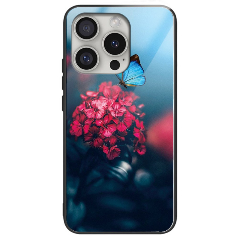 iPhone 16 Pro Max Toughened Glass Funda
 Flores y Mariposa Azul