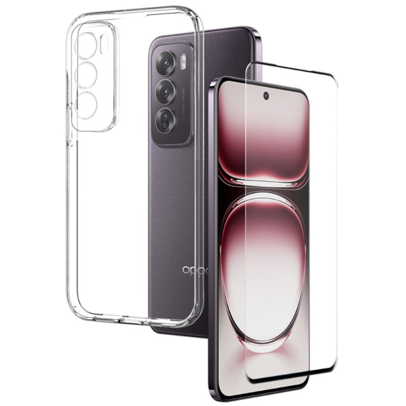 Oppo Reno 12 5G Funda transparente con protector de pantalla de cristal templado