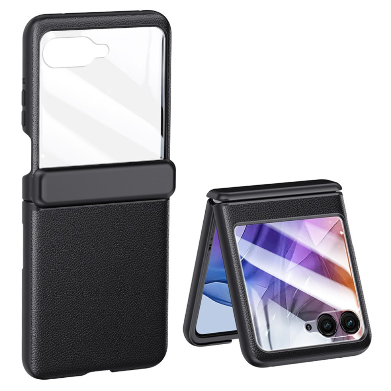 Funda Motorola Razr 50 5G Efecto Cuero Protección Bisagra y Protector Pantalla Trasera