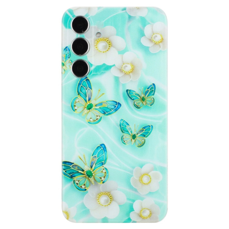 Funda Samsung Galaxy S24 FE Flores blancas y mariposas verdes