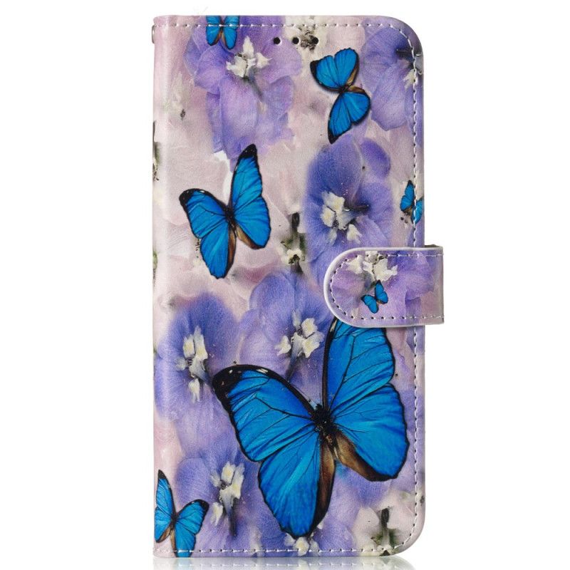 Funda Samsung Galaxy S24 FE Flores moradas y mariposas azules