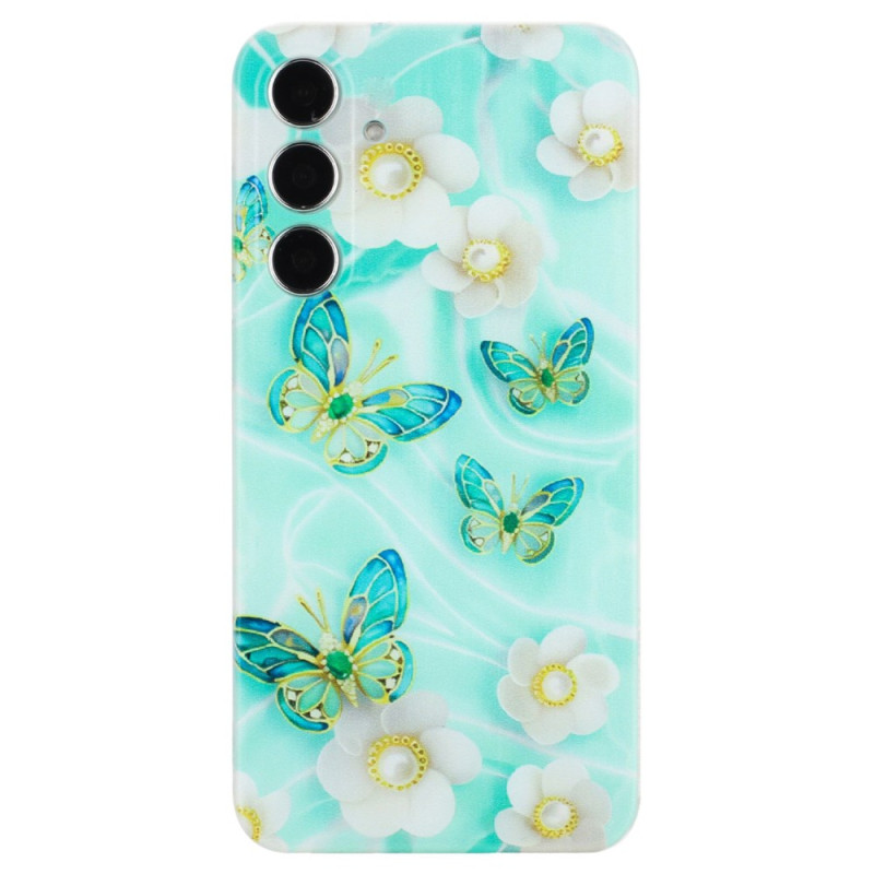 Funda Samsung Galaxy A24 4G Mariposas verdes y flores blancas