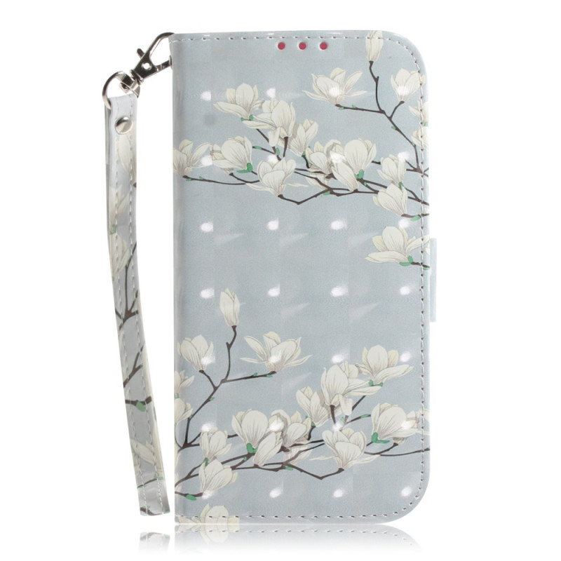 Funda Nokia C32 Magnolias con cordón de seguridad