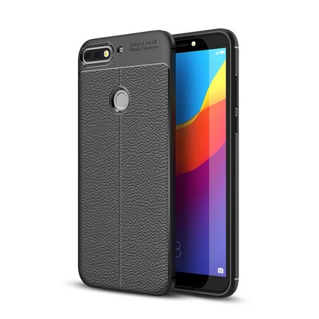 Funda de cuero Huawei Y7 2018 efecto lichi doble línea