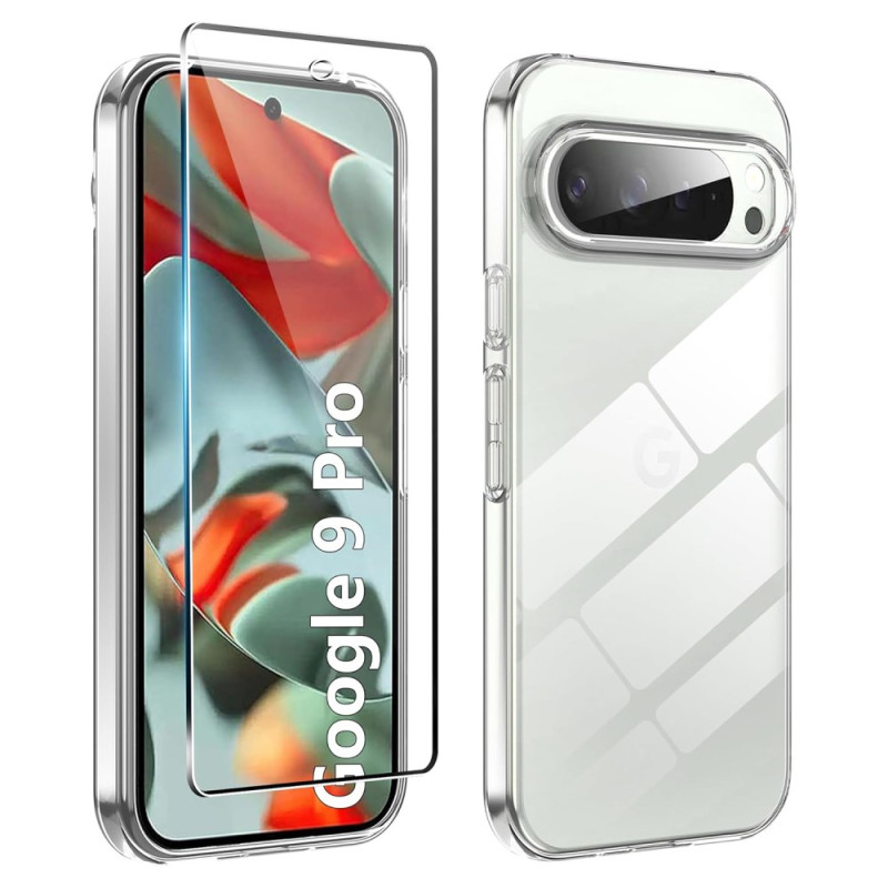 Funda transparente y protector de pantalla de cristal templado para Google Pixel 9 / Pixel 9 Pro