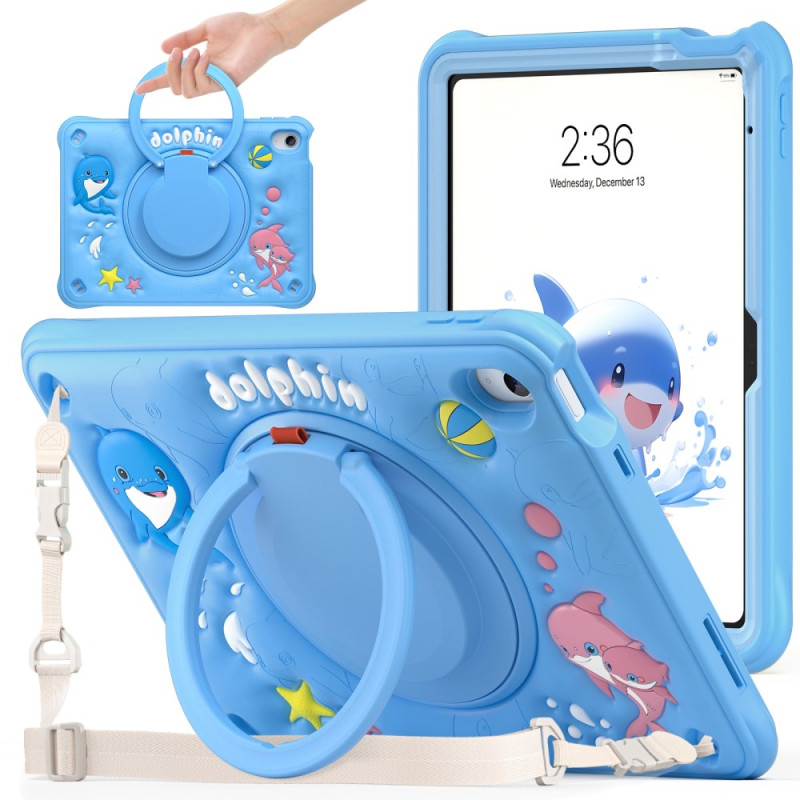 Funda para iPad 10.9 (2022) Kids Dolphin Anillo de soporte y colgante
 para el hombro