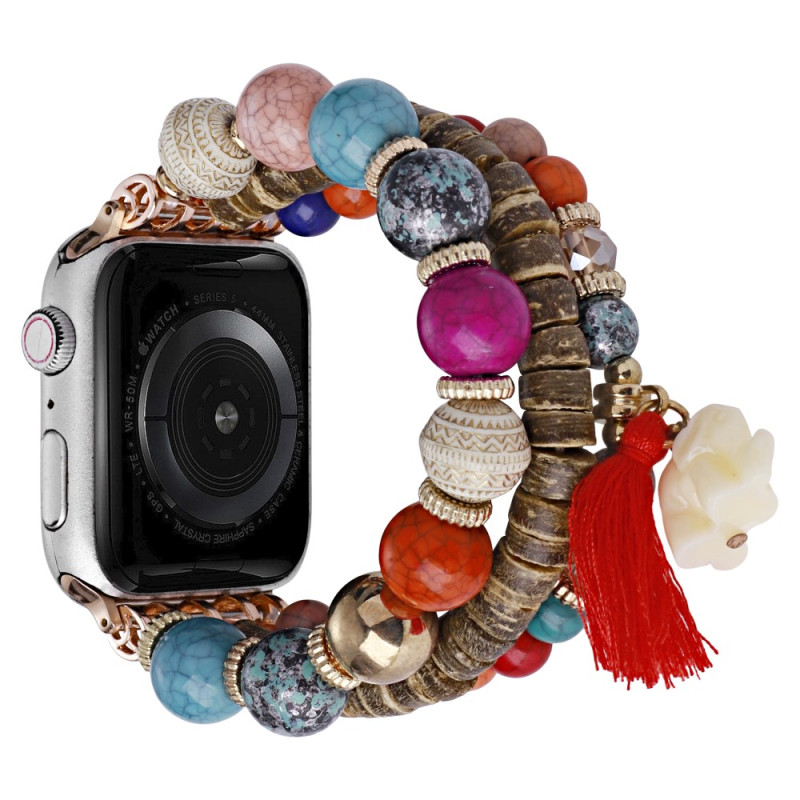 Pulsera Apple Watch 46mm a 42mm / SE / Ultra 49mm Cuentas étnicas y colgante elefante