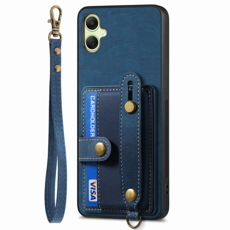 Funda retro Samsung Galaxy A06 con tarjetero seguro y cordón