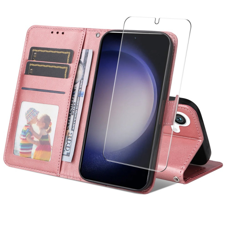 Housse Samsung Galaxy S25 5G Simili Cuir avec Protecteur Écran en Verre Trempé ENKAY