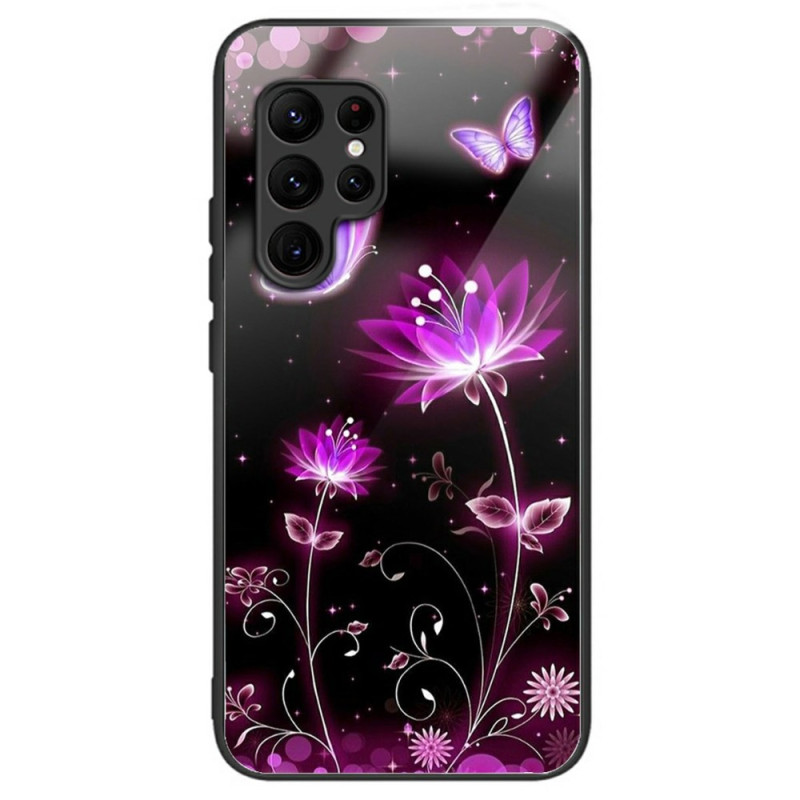 Samsung Galaxy S25 Ultra 5G Funda de Cristal Templado Flores y Mariposas