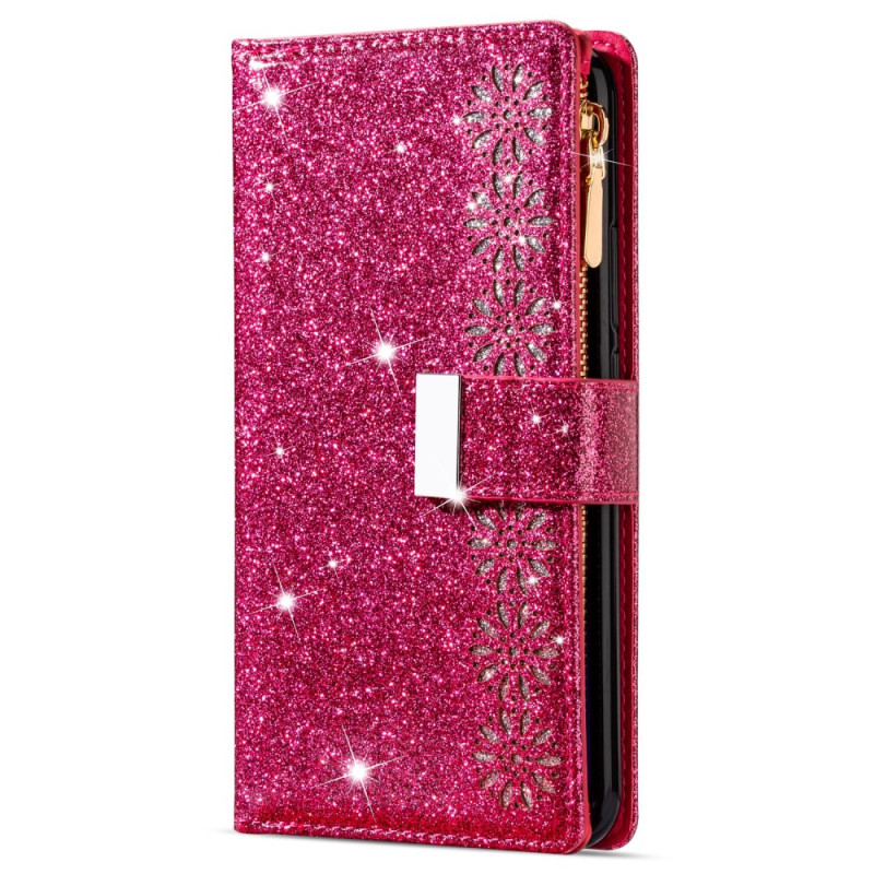 Samsung Galaxy A26 5G Glitter Funda Cierre Plata