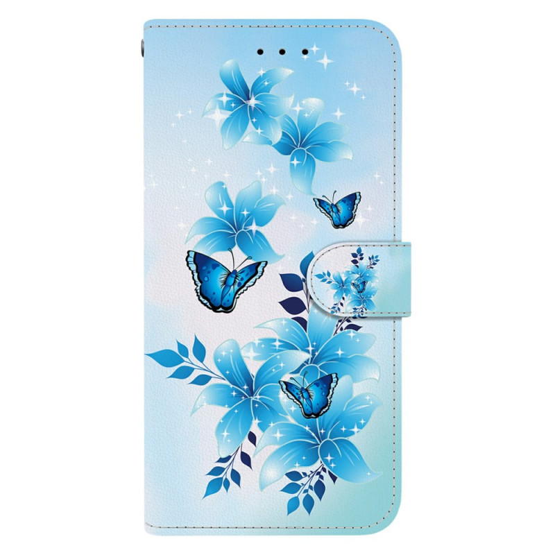 Xiaomi Redmi 14C / Poco C75 Funda Flores y Mariposas Azul