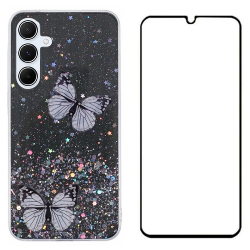 Samsung Galaxy A55 5G Funda de mariposa con protector de pantalla