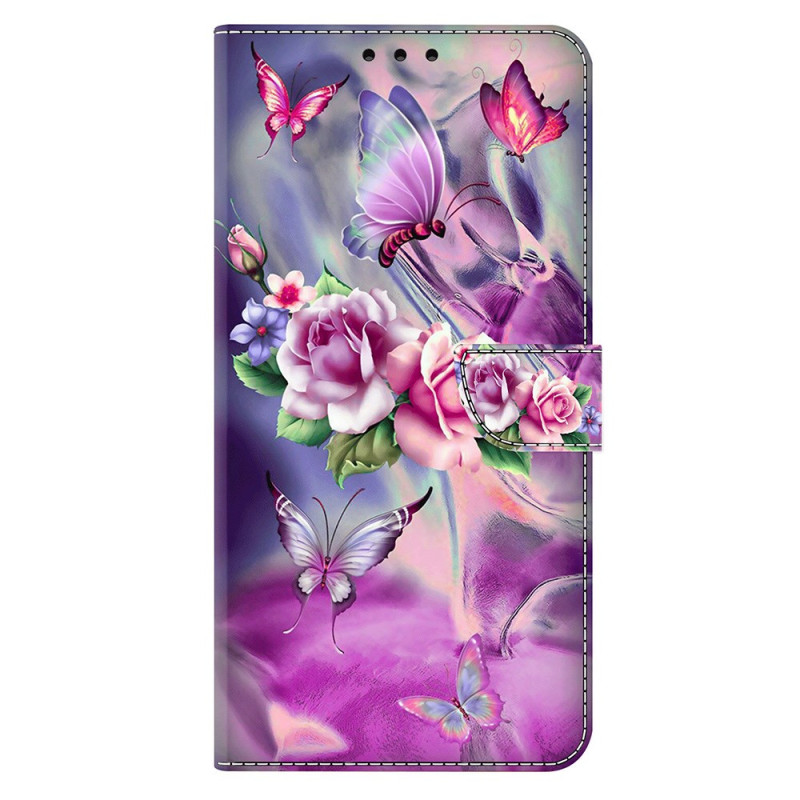 Funda para Google Pixel 9A con diseño 3D de mariposas y flores Púrpura