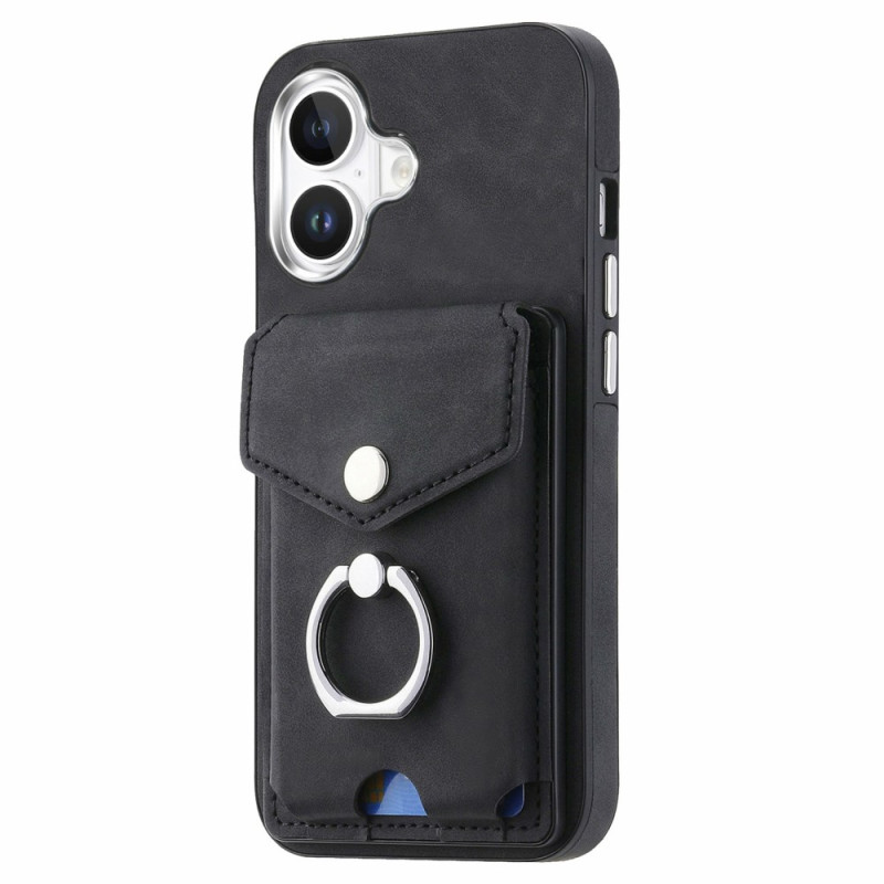 Funda de polipiel iPhone 16 Anillo y tarjetero