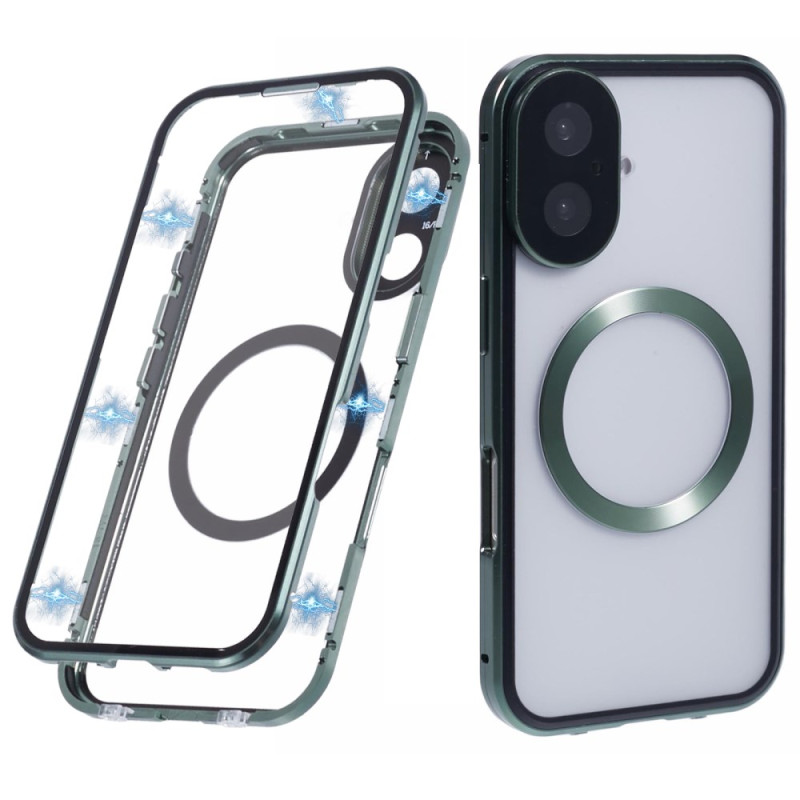 Funda de cristal templado de doble cara con marco metálico para iPhone 16