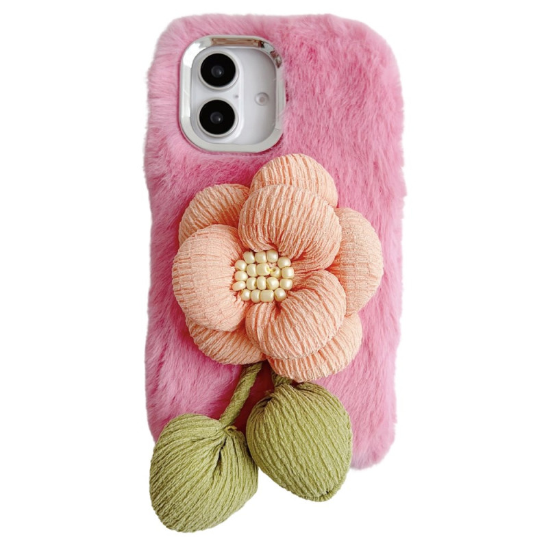 IPhone 16 Funda de felpa con flor 3D