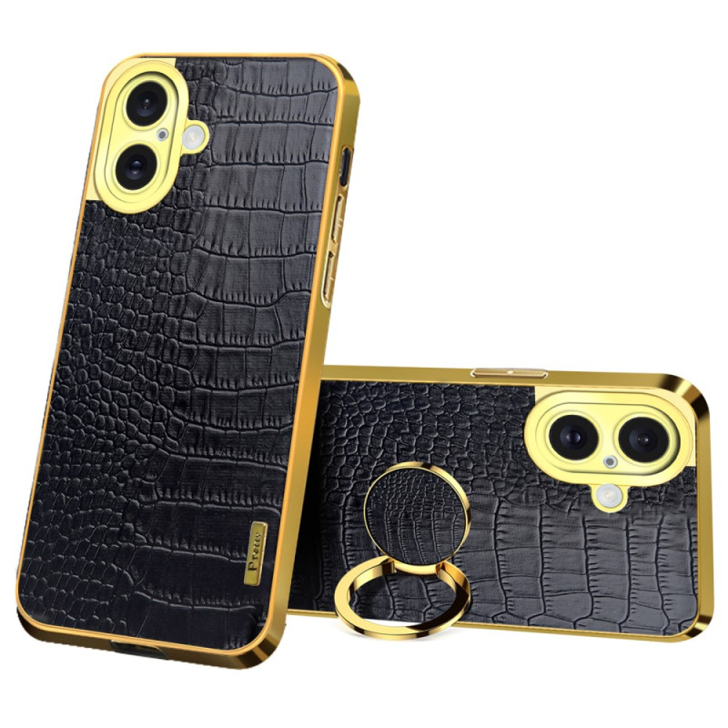 Funda iPhone 16 Soporte-Anillo y Textura Cocodrilo