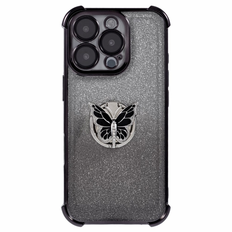 Funda iPhone 16 Pro Soporte Mariposa y Purpurina