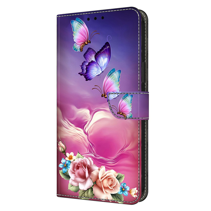 Funda Moto G55 5G - Estampado de mariposas y flores