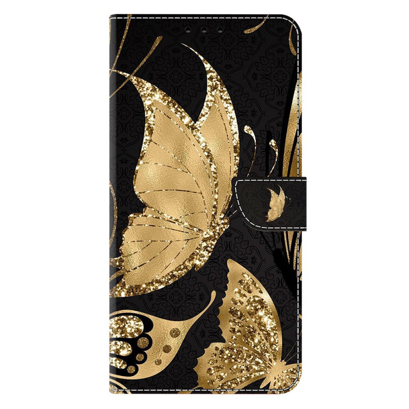 Funda Moto G55 5G Mariposas doradas sobre fondo negro