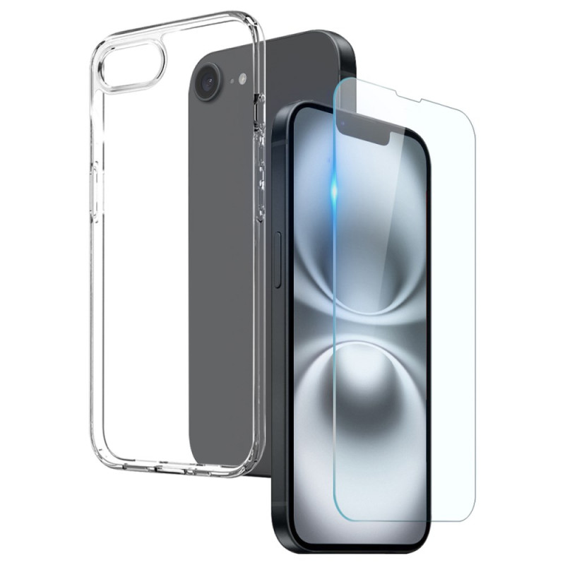 Funda transparente iPhone 16E con protector de pantalla de cristal templado