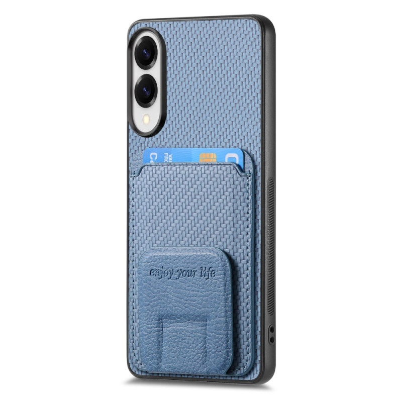 Funda Samsung Galaxy S25 Edge con textura de fibra de carbono, tarjetero y soporte integrado