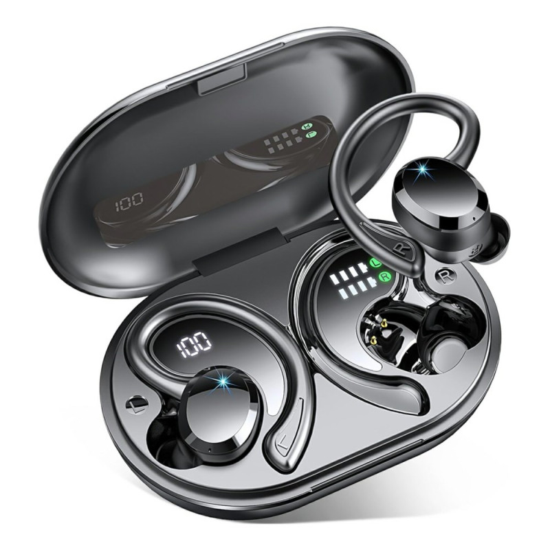 Auriculares inalámbricos con gancho para la oreja de efecto metálico