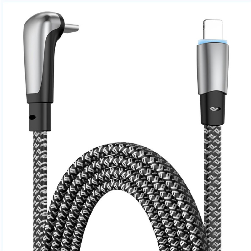 Cable de carga rápida acodado de 2m de Type-C a Lightning para iPhone iPad 2m