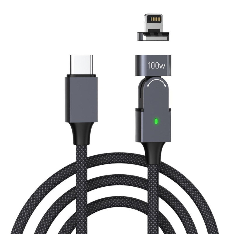 Cable de carga magnético giratorio 180° con conector iP - 2 m