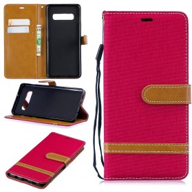 Funda de tela y efecto cuero para Samsung Galaxy S10 Plus con colgante