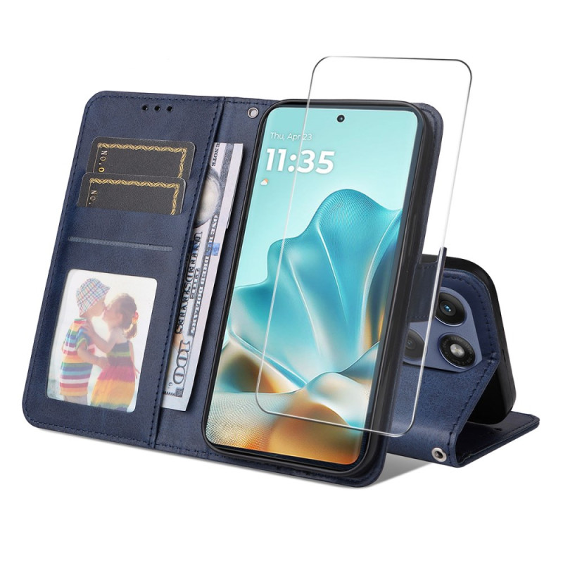 Funda Motorola Edge 60 / 60 Fusion Wallet con protector de pantalla de cristal templado