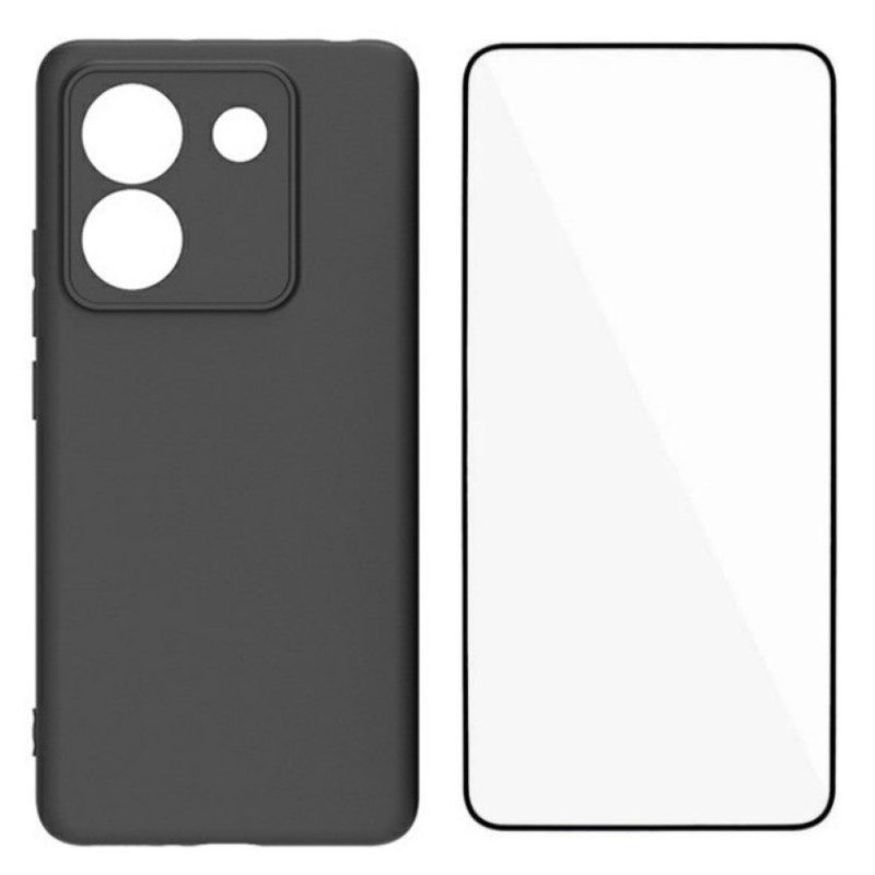 Poco M7 Pro 5G Funda de silicona con protector de pantalla de cristal templado