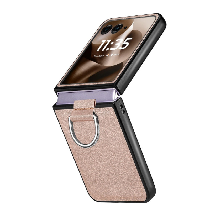 Funda Motorola Razr 60 Ultra Efecto Cuero con Anillo Soporte Strass