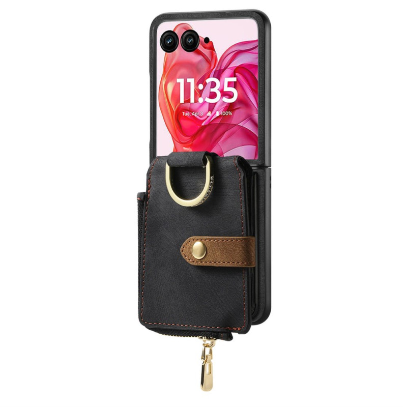 Funda Motorola Razr 60 Ultra con bolsillo con cremallera y tarjetero de estilo retro