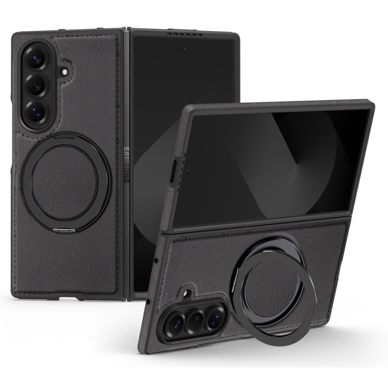 Samsung Galaxy Z Fold 7 Funda compatible MagSafe efecto piel con anillo de soporte giratorio 360