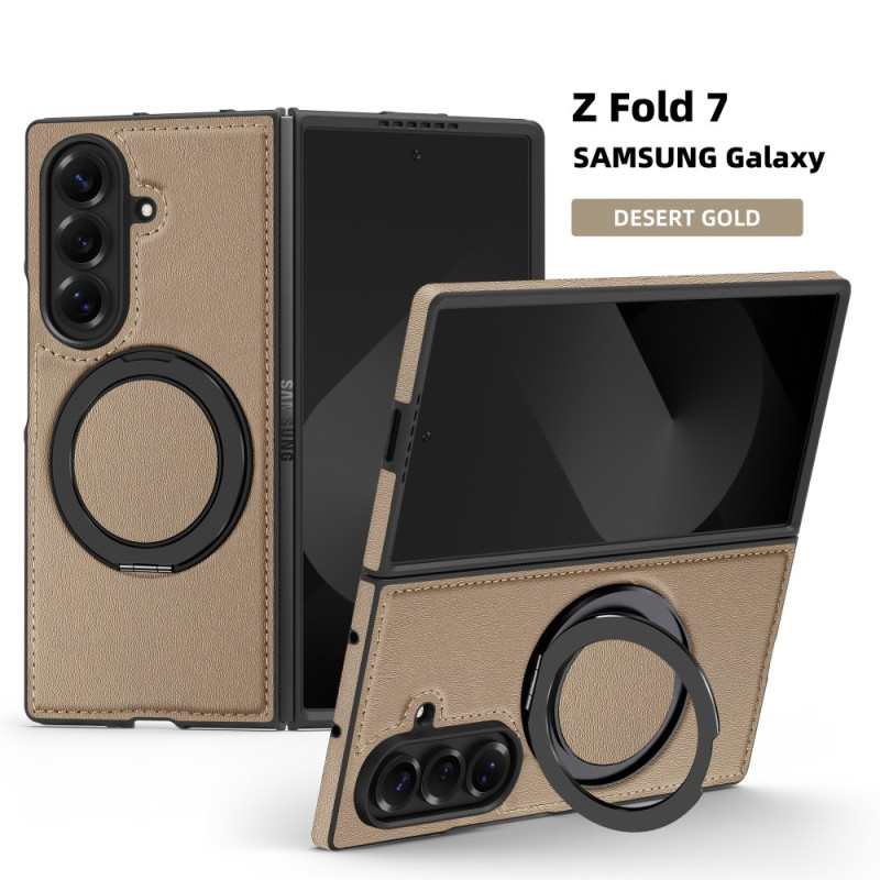 Samsung Galaxy Z Fold 7 Funda compatible MagSafe efecto piel con anillo de soporte giratorio 360