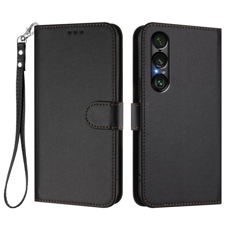 Sony Xperia 1 VII Funda efecto piel con colgante
